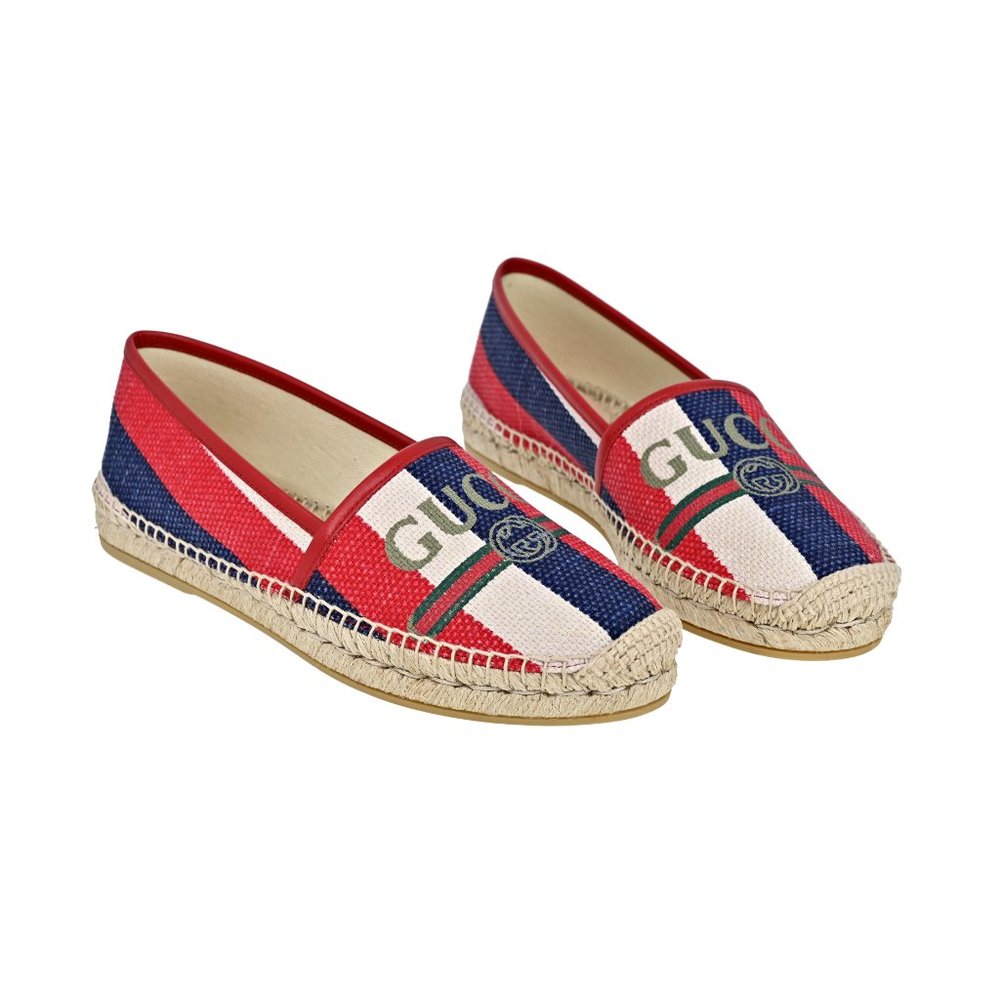 Gucci Logo Sylvie Stripe Canvas Espadrille